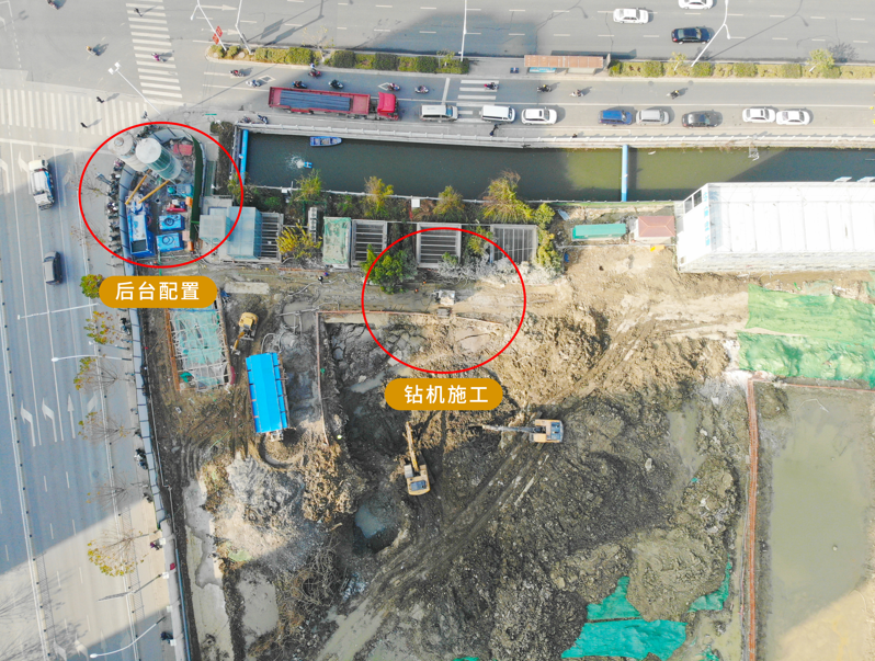 Aerial view of SJL-120 jet grouting construction site